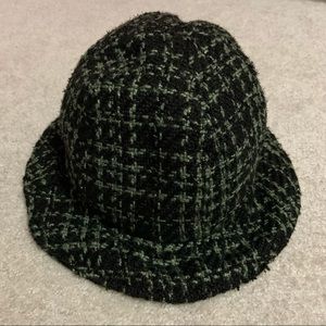 Green Plaid Wool Cloche Hat